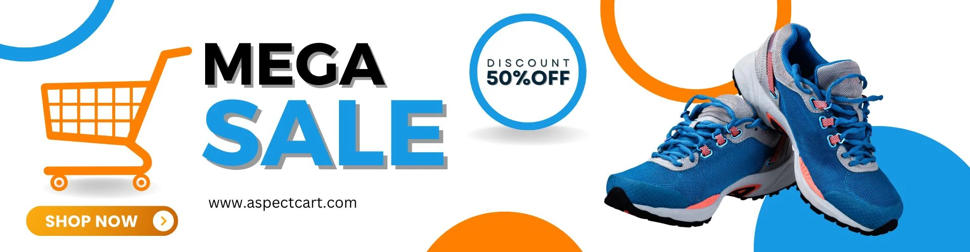 Mega Sale banner in een online schoenenwinkel